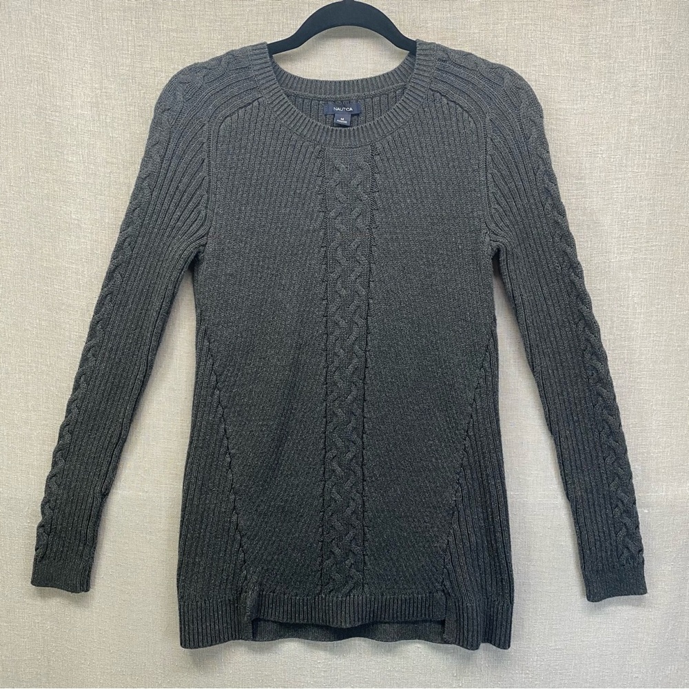 Nautica 100% Cotton Sweater Gray‎ Cable Knit Design Women  Size | M